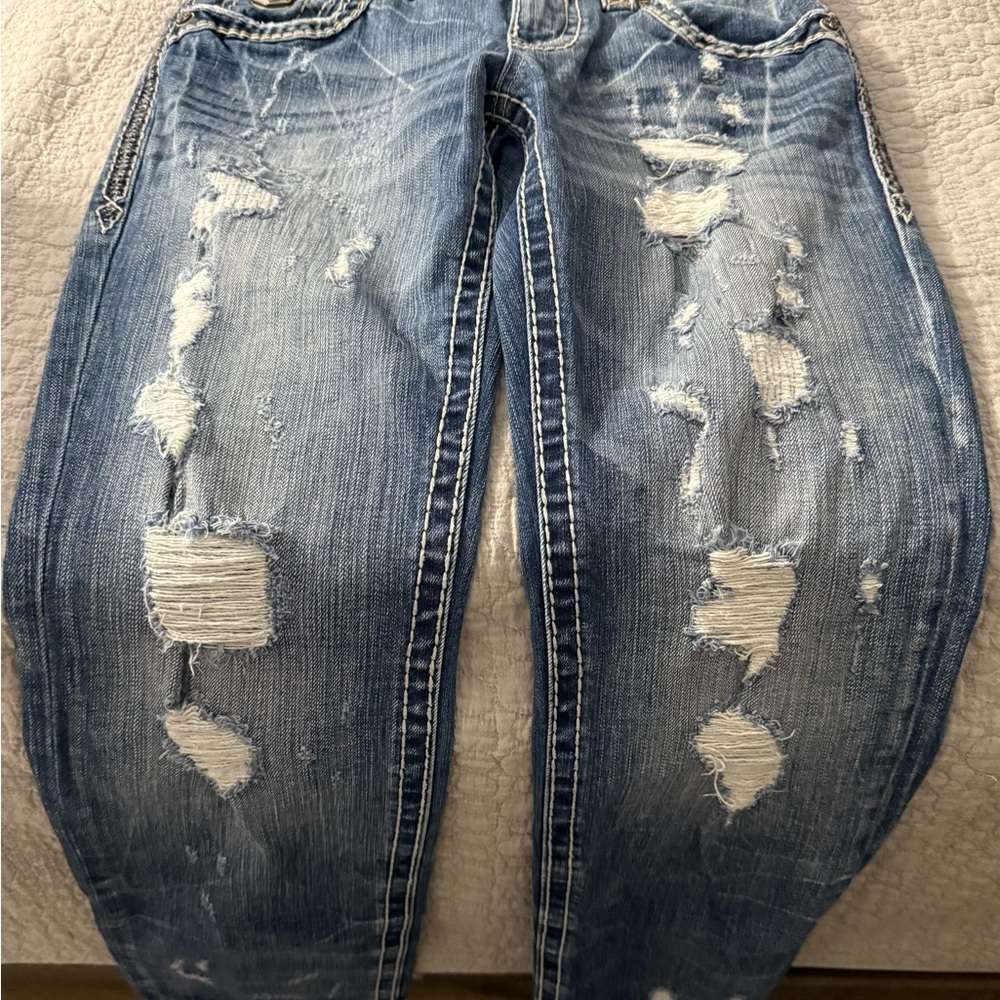 Rock Revival Blue Distressed Straight Jeans